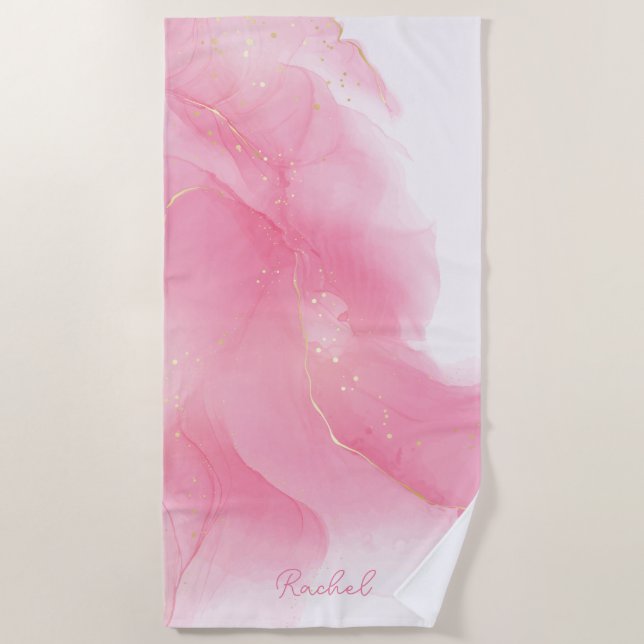 Pink Paint and Glitter Pattern Personalised Beach Towel (Front)