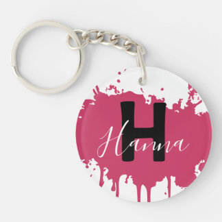 Pink Paint Splash Monogram Acrylic Bag Charm Key Ring