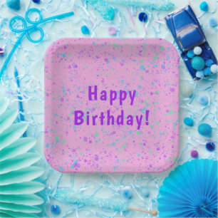 Pink Paint Splatter Birthday Plates