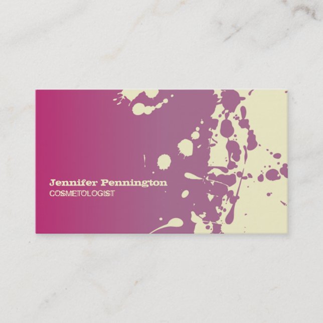 Pink paint splatter cosmetologist business card (Front)