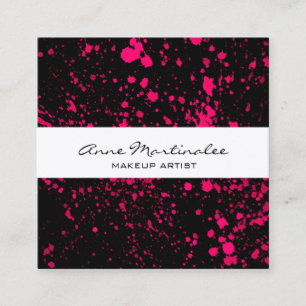 Pink Paint Splatter on Black Square Business Card