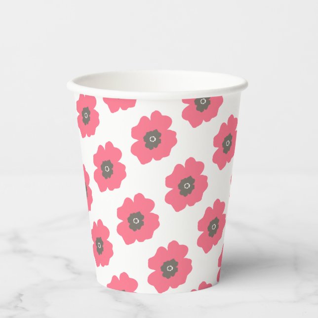 Pink Paint Whimsical Flower Paper Cup (Front)