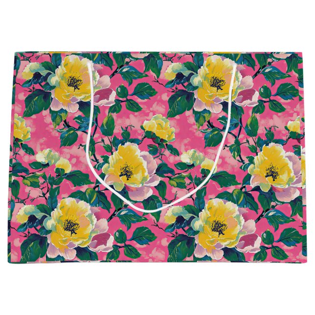 Pink Painted Chinoiserie Floral Large Gift Bag (Front)