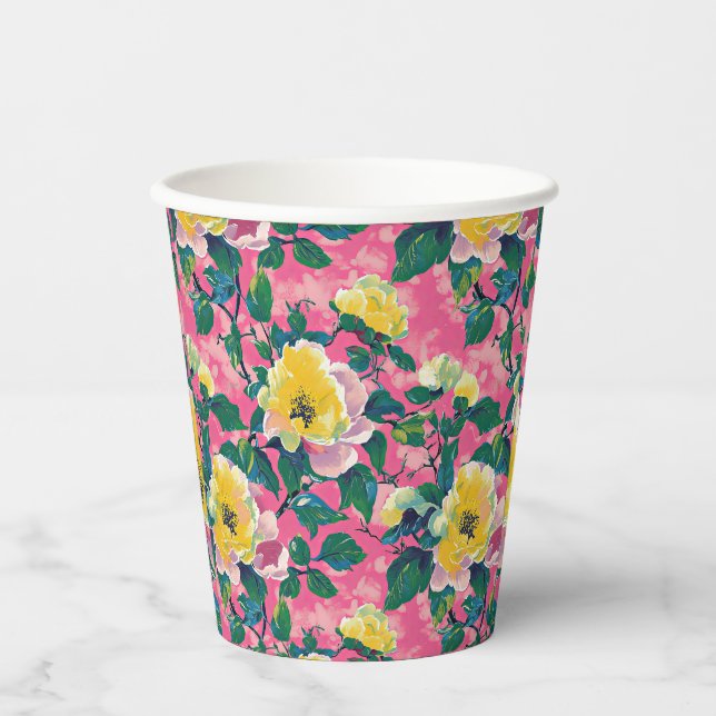Pink Painted Chinoiserie Floral Paper Cups (Front)