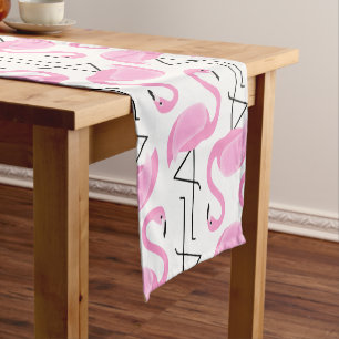Pink Painted Flamingo Pattern Short Table Runner
