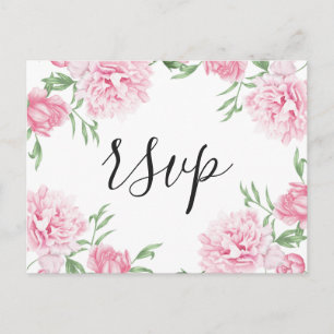 Pink Painted Floral Peony RSVP Invitation Postcard