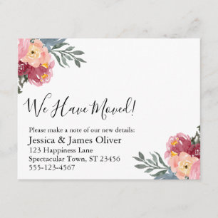 Pink Painted Floral We Have Moved Notice Enclosure Card