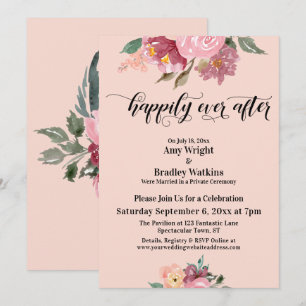 Pink Painted Flowers Happily Ever After, Blush Invitation