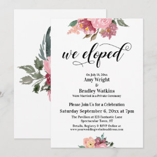 Pink Painted Flowers We Eloped Typography Invitation