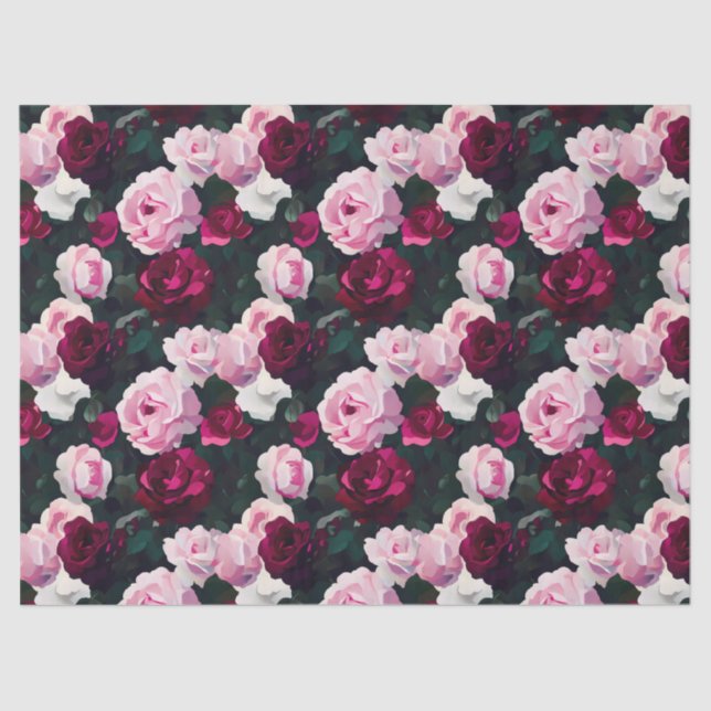 Pink Painted Roses Tissue Paper (Front)