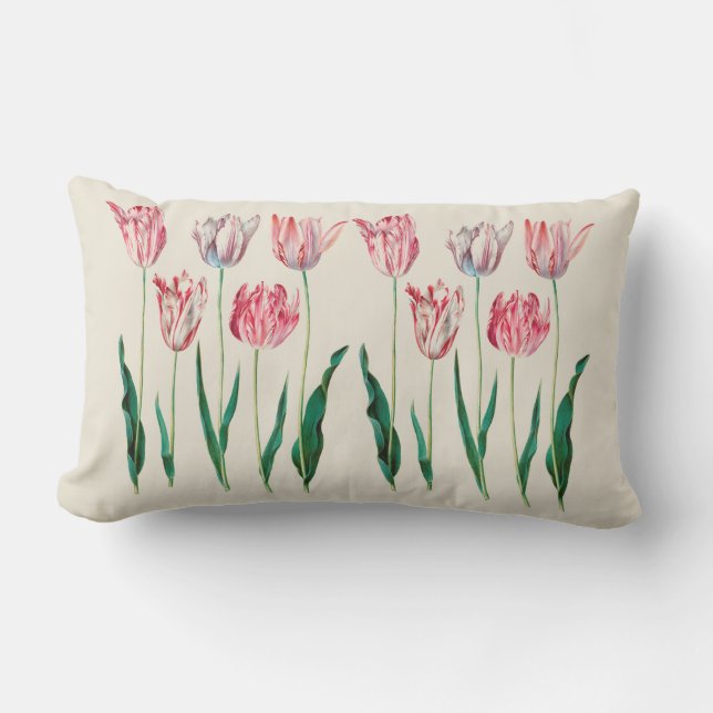 Pink Painted Tulip Botanical Outdoor Lumbar Pillow (Front)