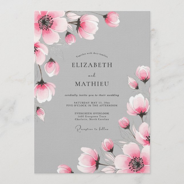 Pink Painterly Floral Romance Wedding Invitation (Front)