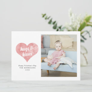 Pink Painterly Hearts Modern Valentine's Day Photo Holiday Card