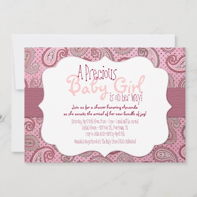 Pink Paisley Baby Girl Shower Invitation (Front)