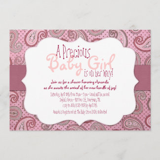 Pink Paisley Baby Girl Shower Invitation