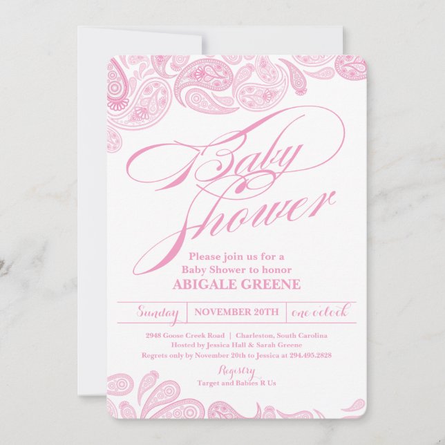Pink Paisley Baby Shower Invitation (Front)