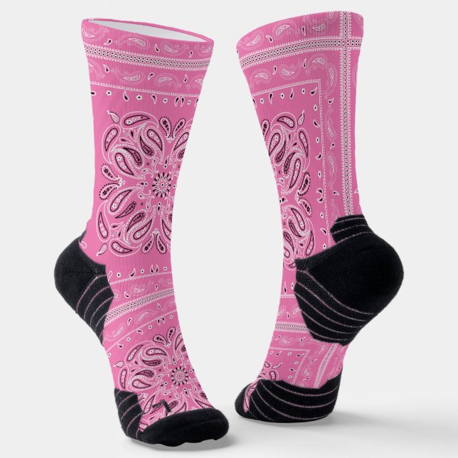Pink Paisley Bandanna Print Socks (Angled)