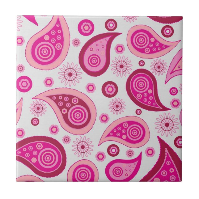 Pink Paisley Boho Pattern Tile (Front)