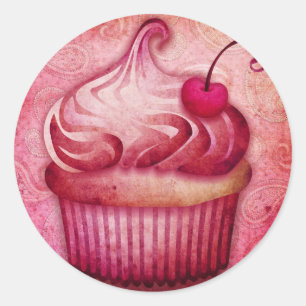 pink paisley cupcake classic round sticker