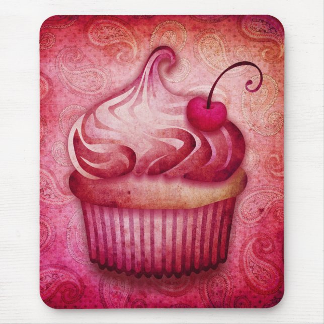 pink paisley cupcake mouse mat (Front)