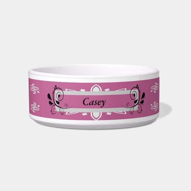 Pink Paisley Handkerchief Style Custom Pet Bowl (Front)