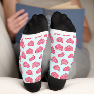 Pink paisley hearts valentine socks