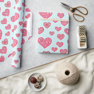 Pink paisley hearts valentine wrapping paper
