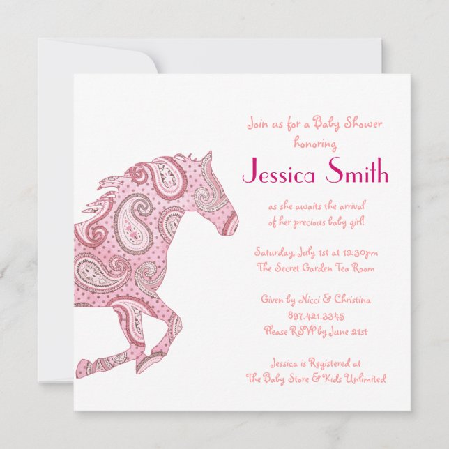 Pink Paisley Horse Baby Shower Invitation (Front)