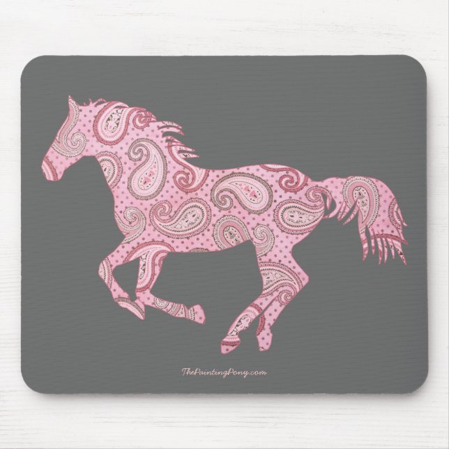 Pink Paisley Horse Mouse Mat (Front)