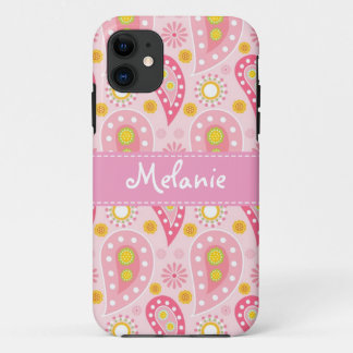 Pink Paisley iPhone Monogram Custom iPhone 11 Case