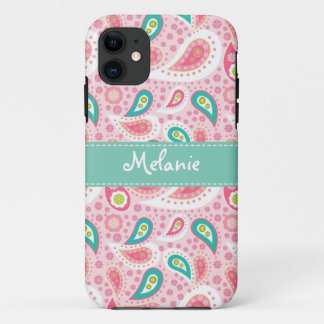 Pink  Paisley iPhone Monogram Custom iPhone 11 Case