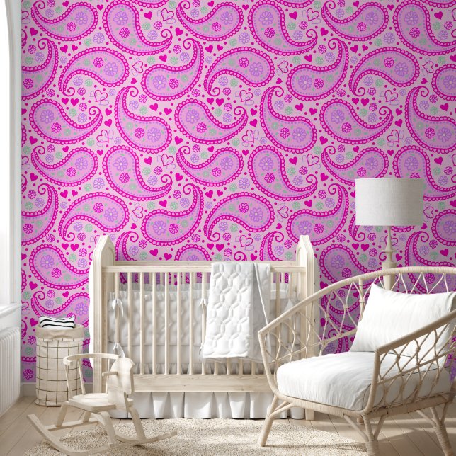 Pink Paisley Love Baby Girl Nursery Wallpaper (Kids)