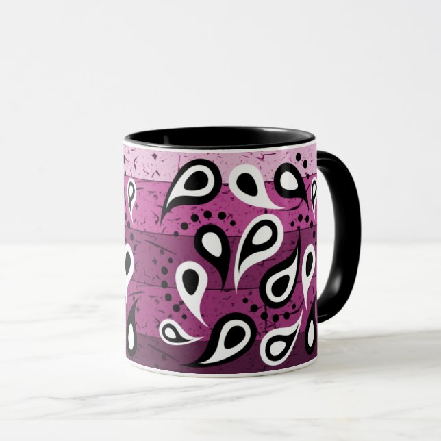 Pink Paisley Ornamental Textile Pattern  Mug (Front Right)