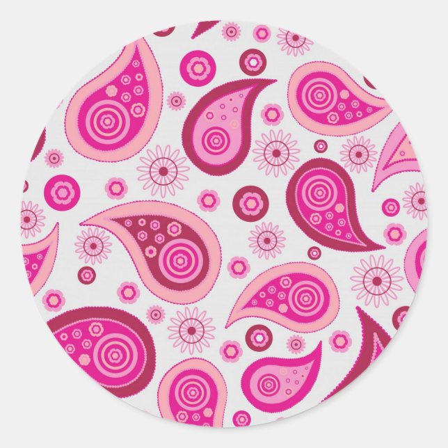 Pink Paisley Pattern Classic Round Sticker (Front)