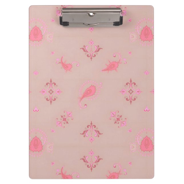 Pink Paisley Pattern Clipboard (Front)