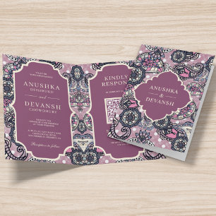 Pink Paisley Pattern QR Code Indian Wedding Invitation