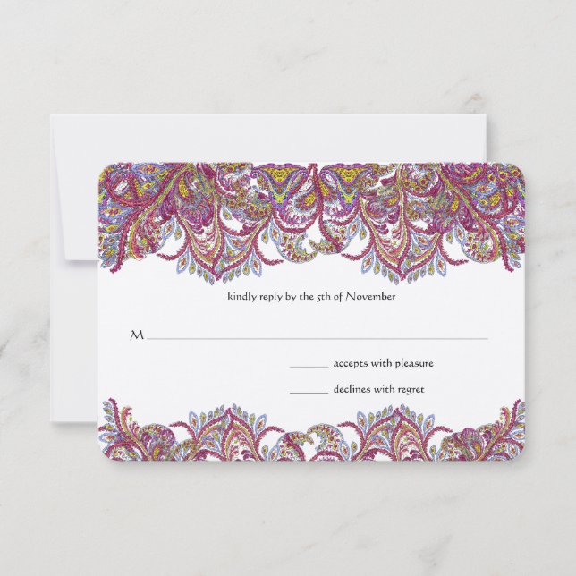 Pink Paisley Peacock Wedding RSVP (Front)