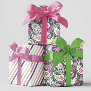 Pink Paisley Print Pattern Bright Wrapping Paper Sheet