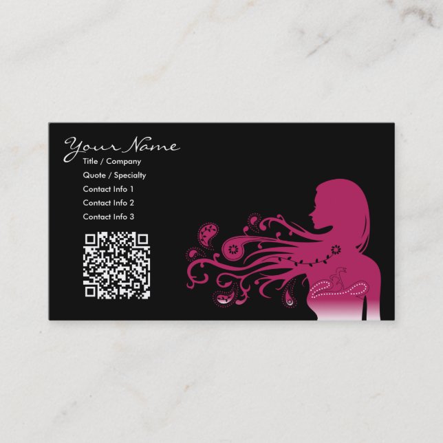pink paisley :  qr code business card (Front)