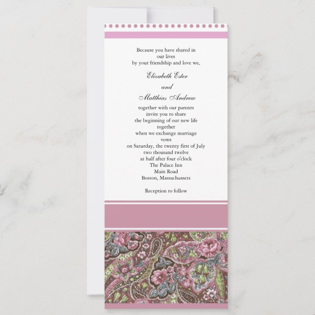 Pink Paisley Wedding Invitation (Front)