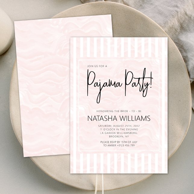 Pink Pajama Party Slumber Stripe Chic Invitation (Creator Uploaded)
