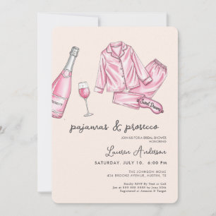 Pink Pajamas and Prosecco Bridal Shower  Invitation