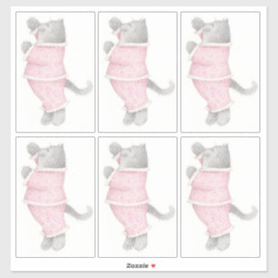 PINK PAJAMAS CAT 14"X14" Vinyl Sticker 