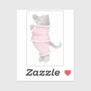 PINK PAJAMAS CAT 2"X2" Vinyl Sticker 