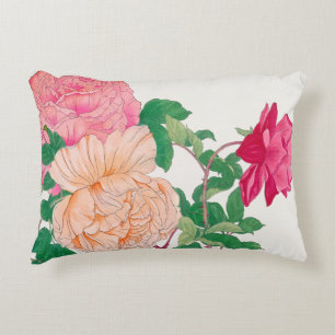 Pink & Pale Orange Rose Flowers Decorative Cushion