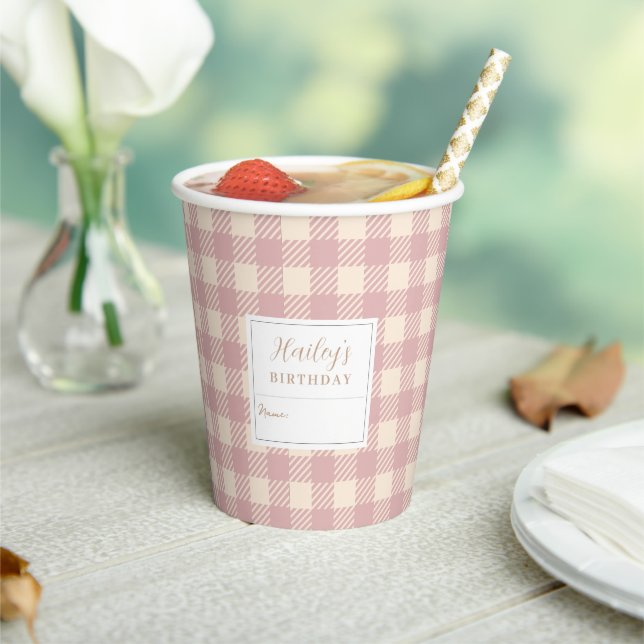 pink pale purple lavander preppy gingham plaid paper cups (Insitu)