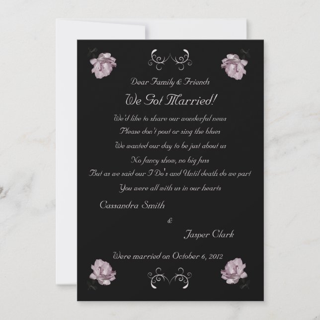 Pink Pale Roses Elopement 2 Announcement (Front)