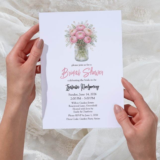 Pink Palette Ranunculus Mason Jar Bridal Shower Invitation (Pink Palette Ranunculus Mason Jar Bridal Shower Invitation
)