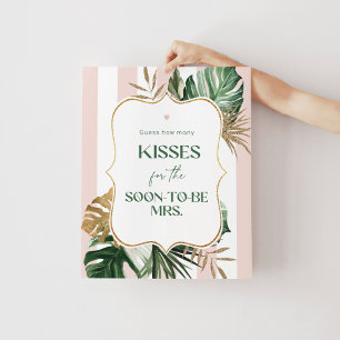 Pink palm beach how many kisses bridal shower game poster