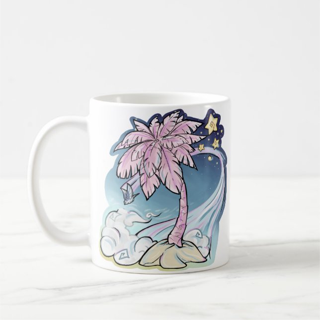 Pink Palm & Blue Bird Mug (Left)